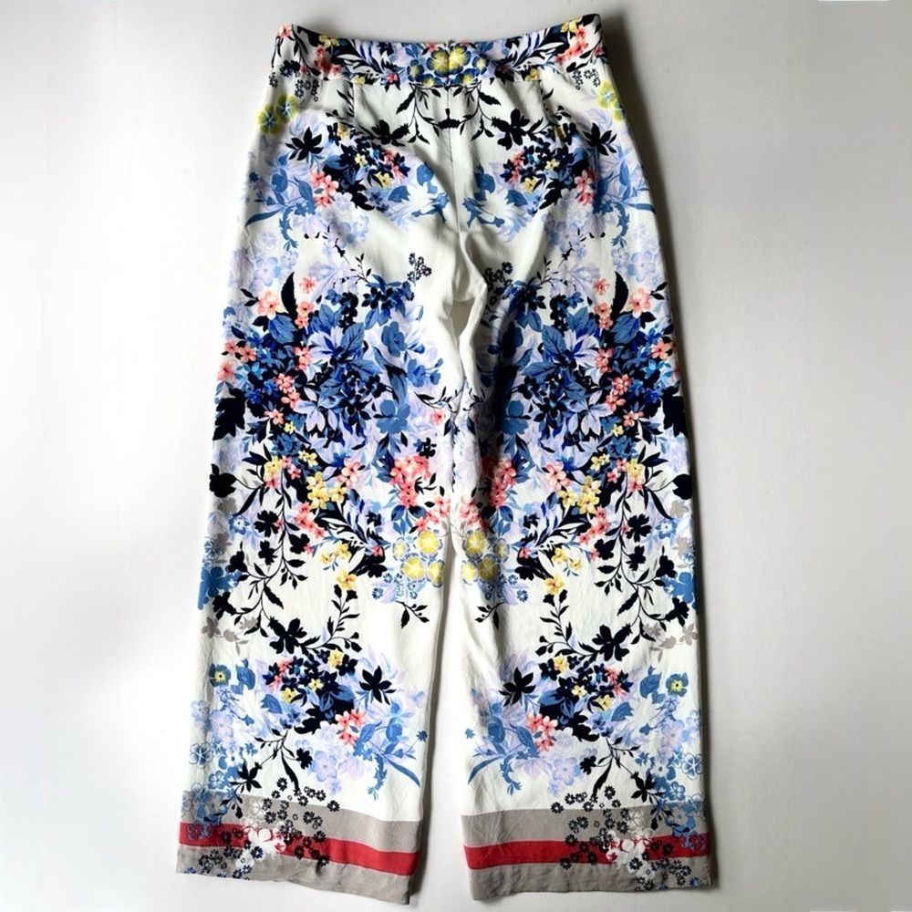Worth New York Silk White Blue Multicolor Tropical Floral Print Wide Leg Pants 2 - Picture 3 of 10